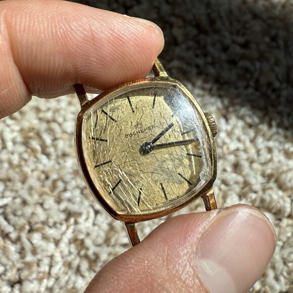 Vintage Bucherer Square Gold Plated Watch Head Wind Up Mechanical Swiss Made - Picture 1 of 11